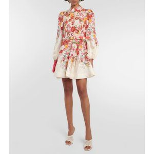 Zimmermann Wonderland Puff-sleeves Floral-print Linen Mini Dress 6